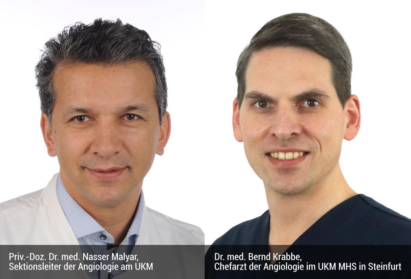 Auch E-Zigaretten bergen Risiken für die Gesundheit: Autoren der Studie sind u.a. Dr. Bernd Krabbe, Chefarzt der Angiologie im UKM MHS in Steinfurt, und Priv.-Doz. Nasser Malyar, Sektionsleiter der Angiologie am UKM (Universitätsklinikum Münster).